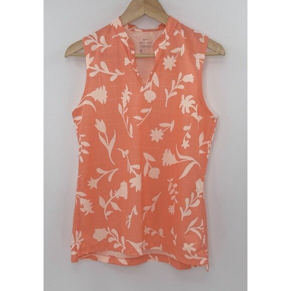 Nike Dri FIT Women’s Golf Polo Victory Mock Neck Sleeveless Orange Floral Sz M - Picture 1 of 11
